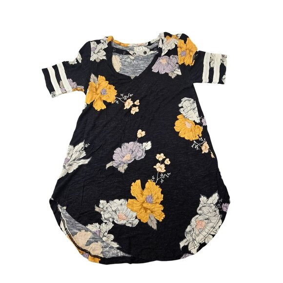 Maurices Floral Top Black & Yellow Strap V-Neck Striped Sleeves XS JH1832 - Picture 2 of 11